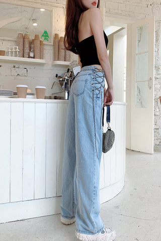 Vintage Chains Hollow Out Long Jeans Pants