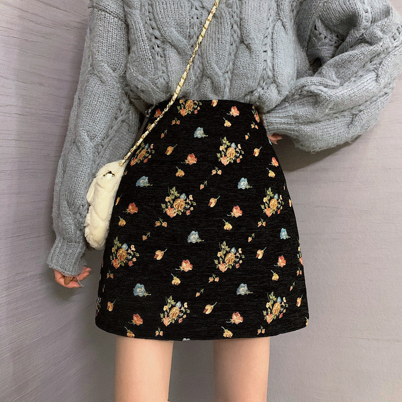 High Waist Retro Floral Mini Skirts