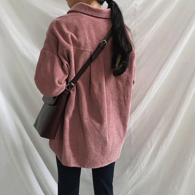 Loose Retro Solid Corduroy Blouse Shirt