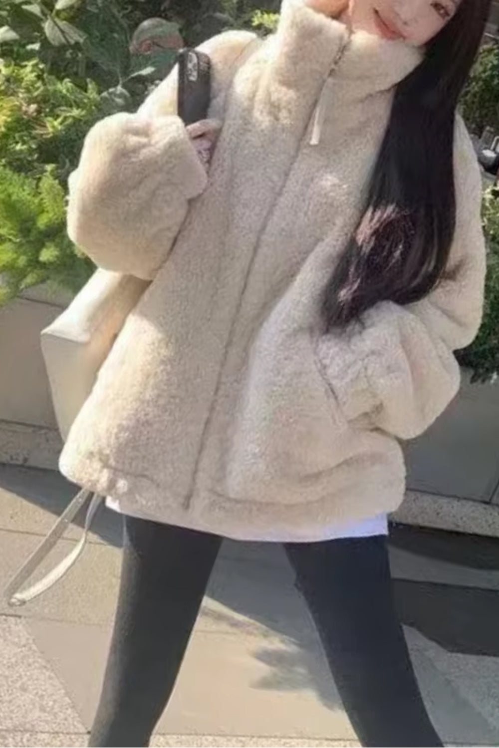 Lamb Wool Stand Collar Loose Jacket