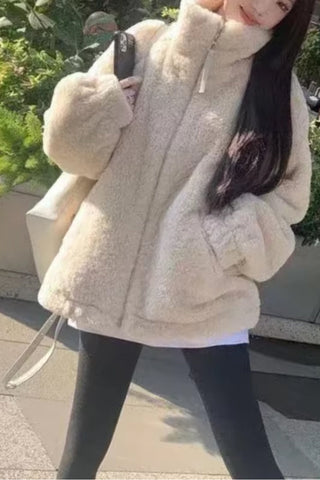 Lamb Wool Stand Collar Loose Jacket