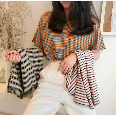 90's Retro Stripes Casual Loose Shirt