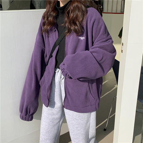 Solid Colors Loose Winter Fleece Jacket