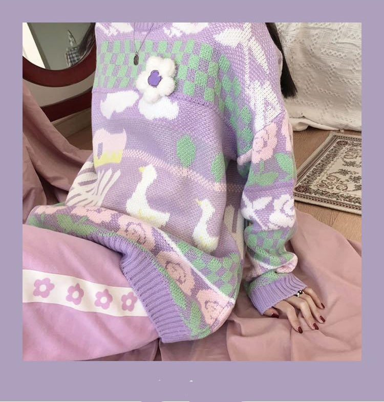 Cute Duck Pattern Pastel Colors Sweater