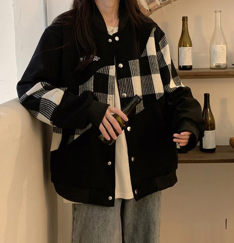 Loose Hip Hop Plaid Baseball Jackets