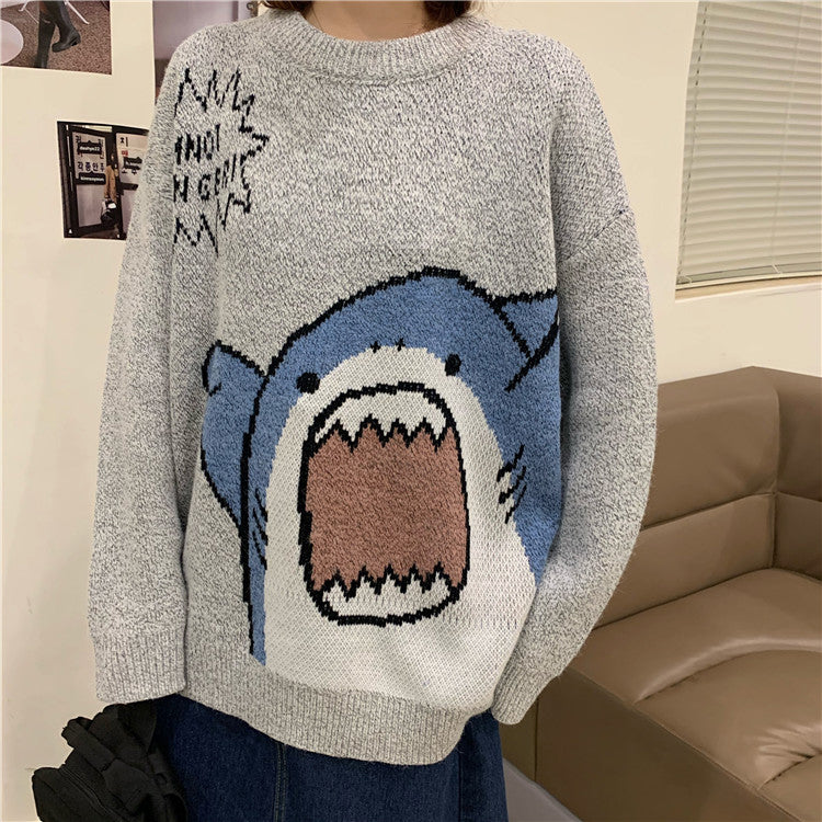 Cute Shark Cartoon Retro Loose Sweater