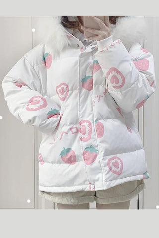 Cute Strawberry Loose Thick Jacket Coat