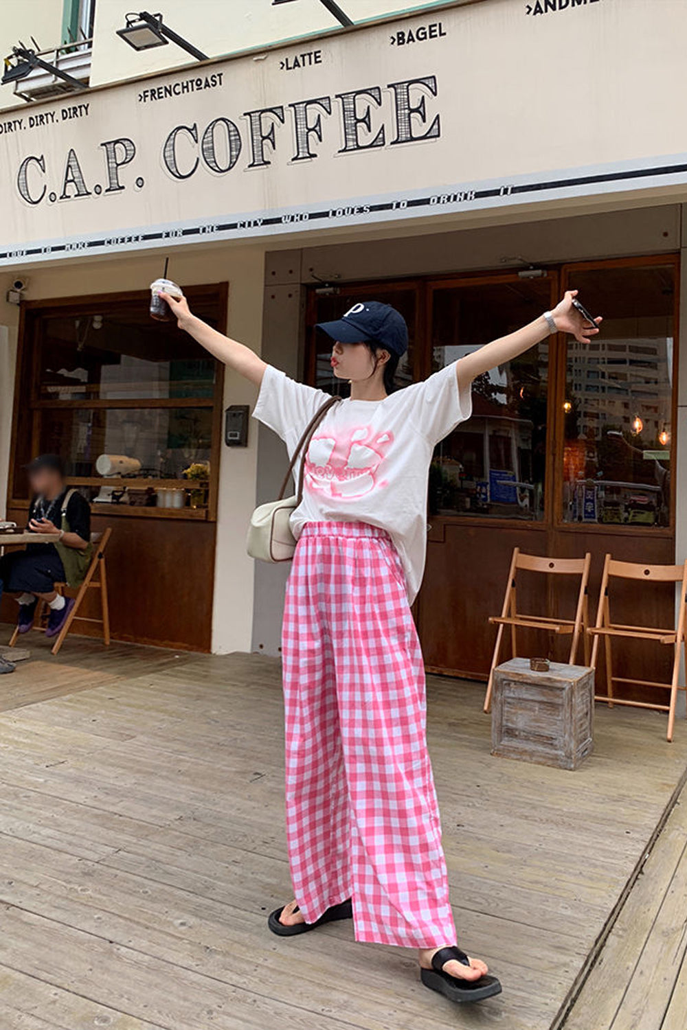 Pink Plaid Casual Long Pants