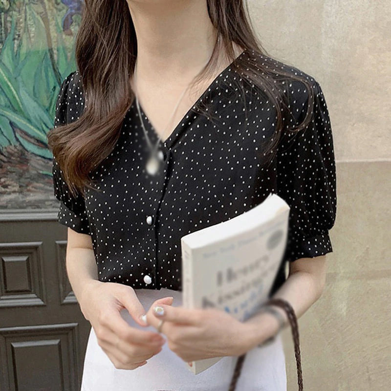 Loose Dot Printed Short Sleeve Shirt