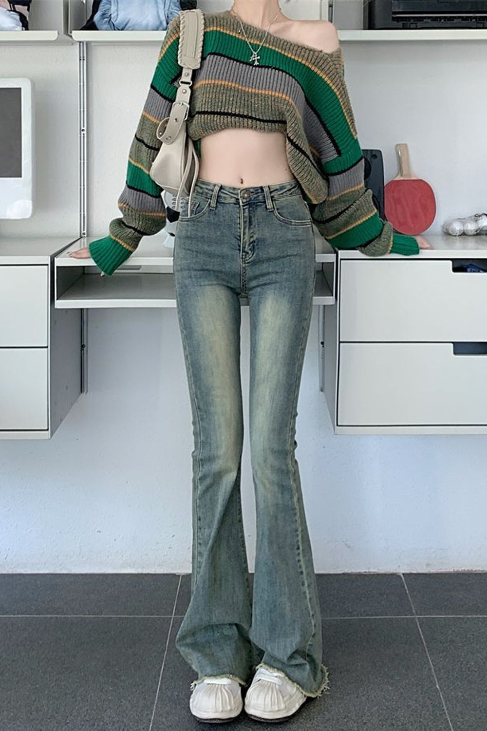 High Waist Retro Skinny Flare Jeans Pants