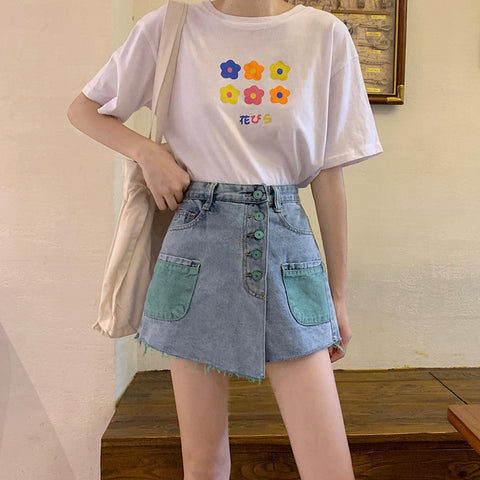 Color Pocket Style Denim Shorts Pants