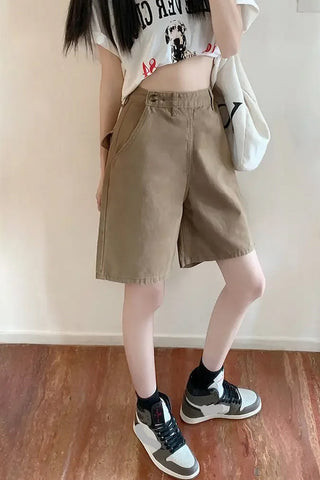 High Waist Basic Zipper Pockets Shorts