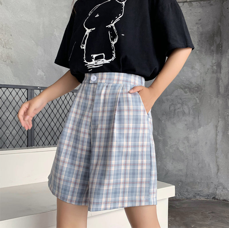 High Waist Vintage Plaid Shorts Pants