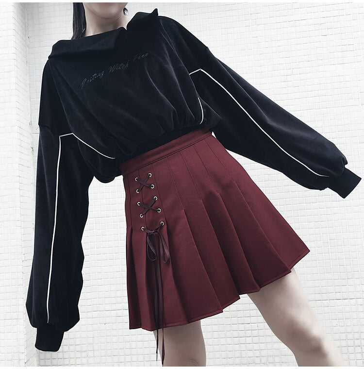 High Waist Pleated Tie Style Mini Skirt