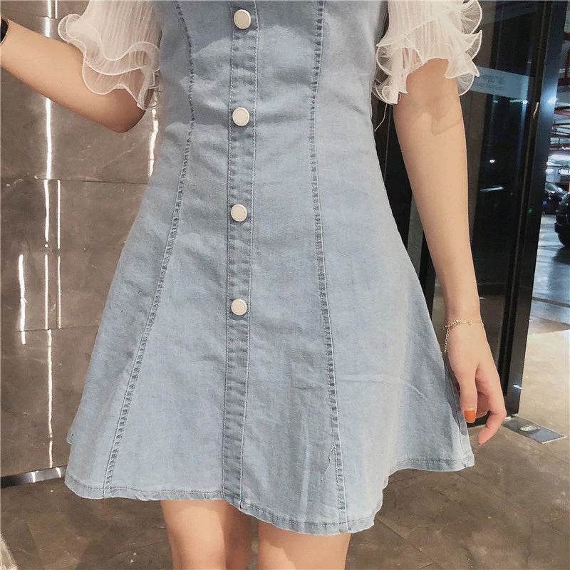 Ruffles Sexy Off Shoulder Denim Dress