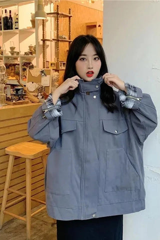 Long Sleeve Plaid Adjustable Padded Jacket