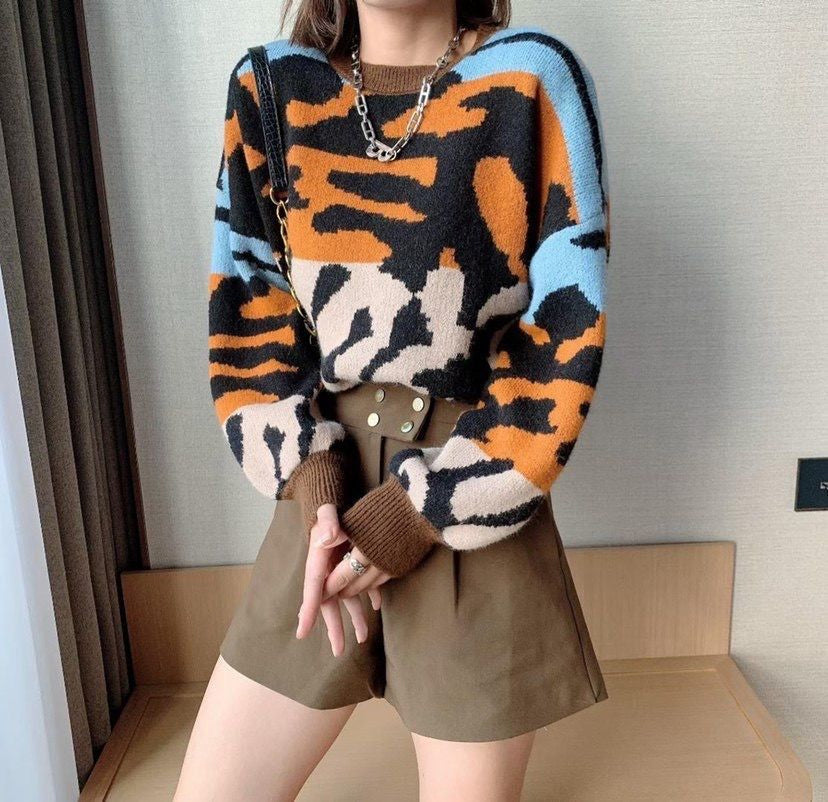 Sexy Leopard Patchwork O-Neck Sweater