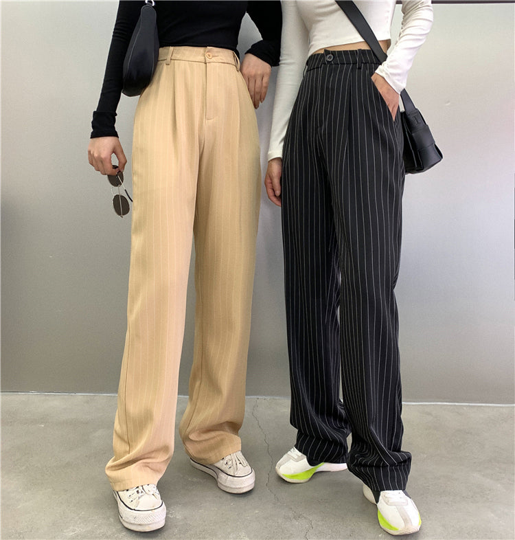 High Waist Retro Striped Office Long Pants