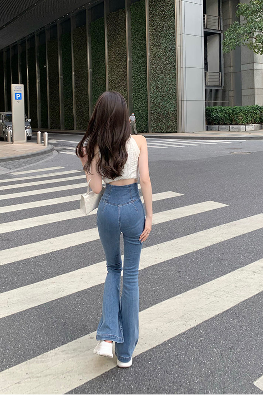High Waist Asymmetrical Flare Jeans Pants