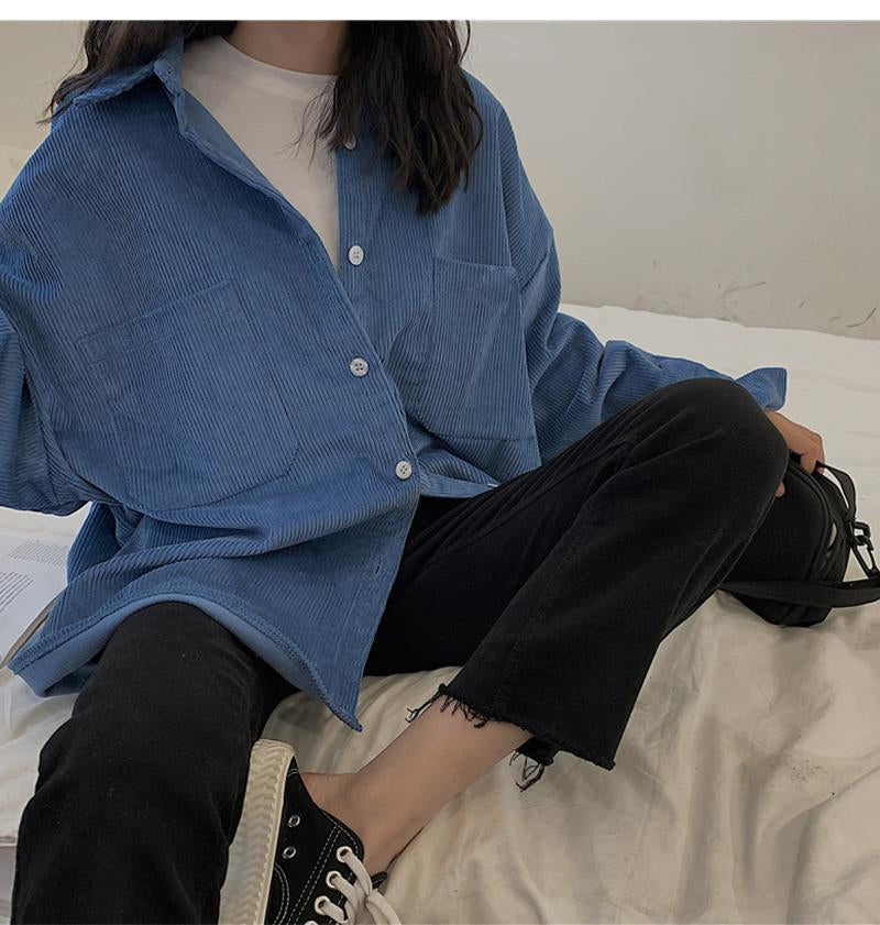 Long Sleeve Loose Corduroy Shirt