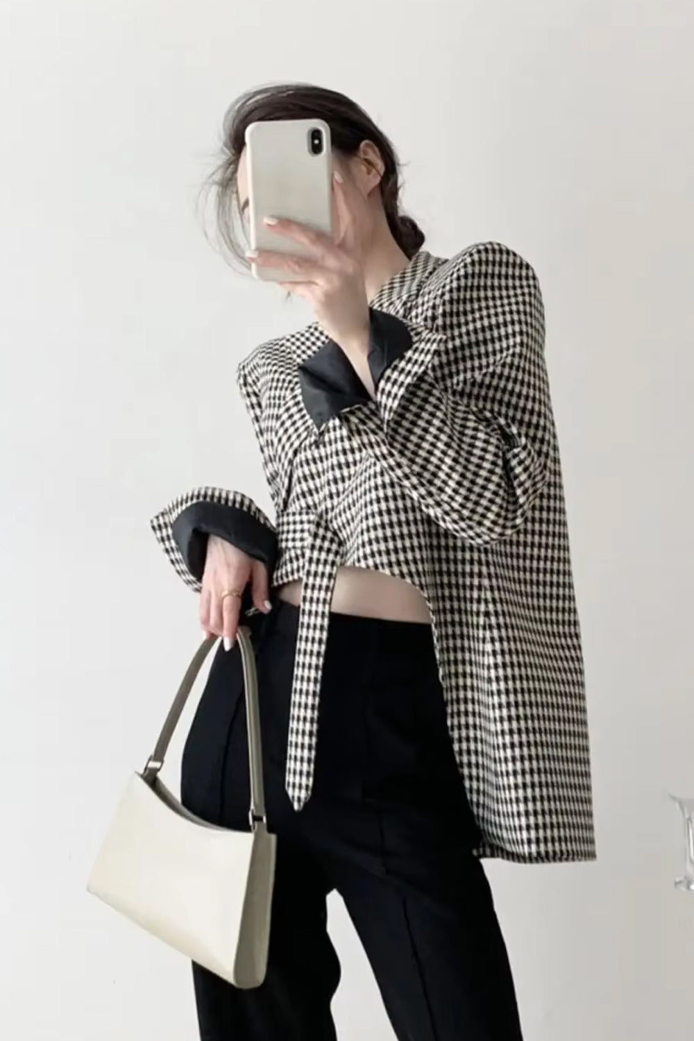 Long Sleeve Elegant Plaid Irregular Cropped Blazers