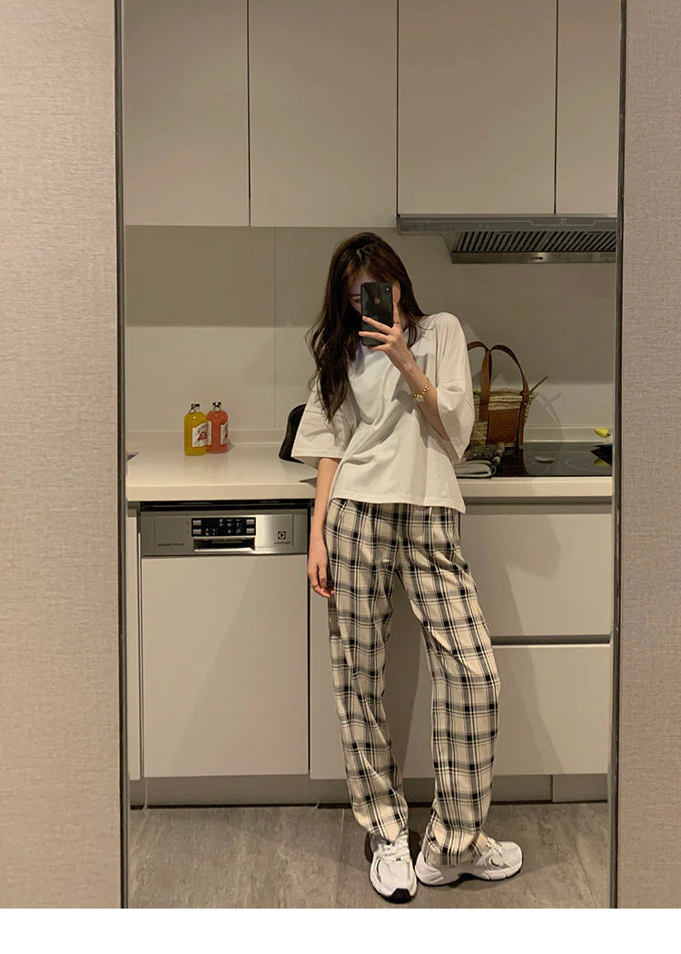 High Waist White Plaid Hip Hop Pants