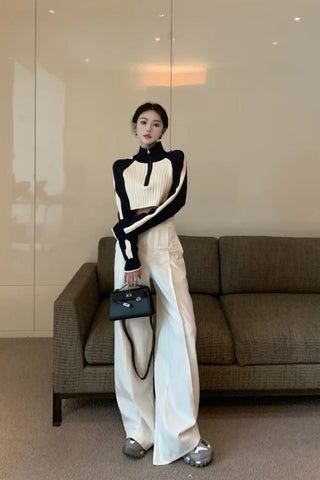 Long Sleeve Zipper Trendy Cropped Sweater