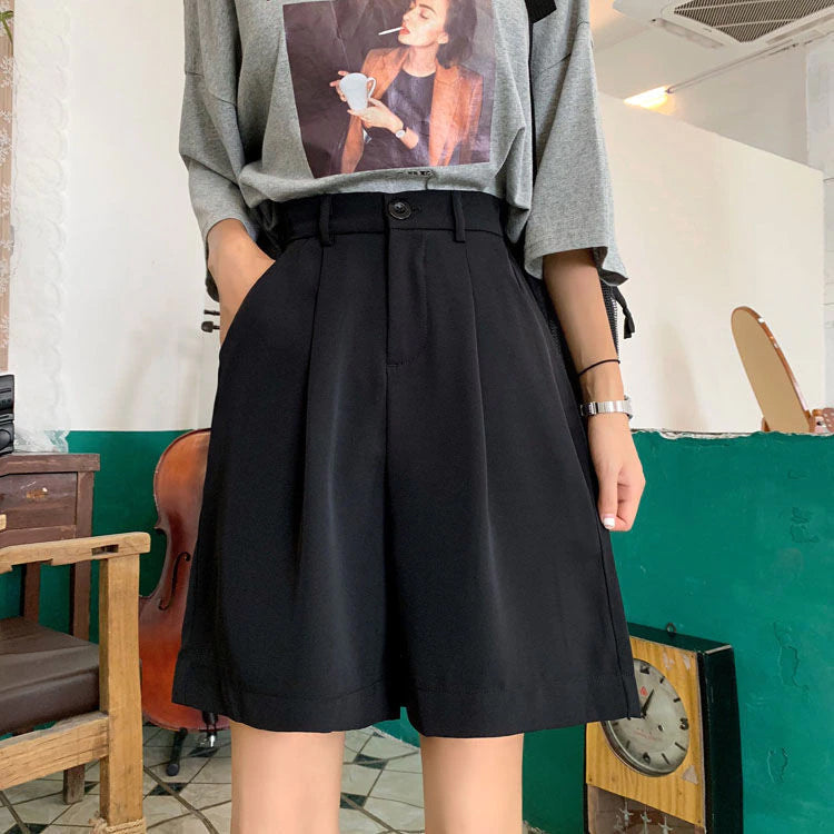 Casual Knee Length Loose Black Shorts