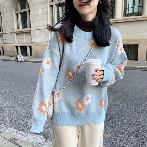 Daisy Flower Pattern Casual Sweater