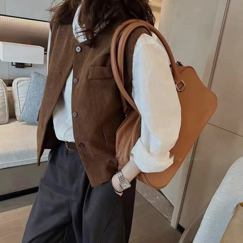 Retro O-Neck Corduroy Vest Sleeveless Sweater