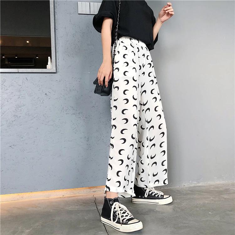 High Waist Moon Printed Wide Leg Pants