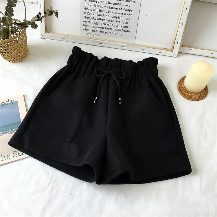 Wide Leg Woolen Casual Office Shorts