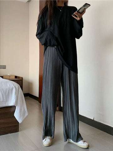 Solid Full Length Pleated Long Pants