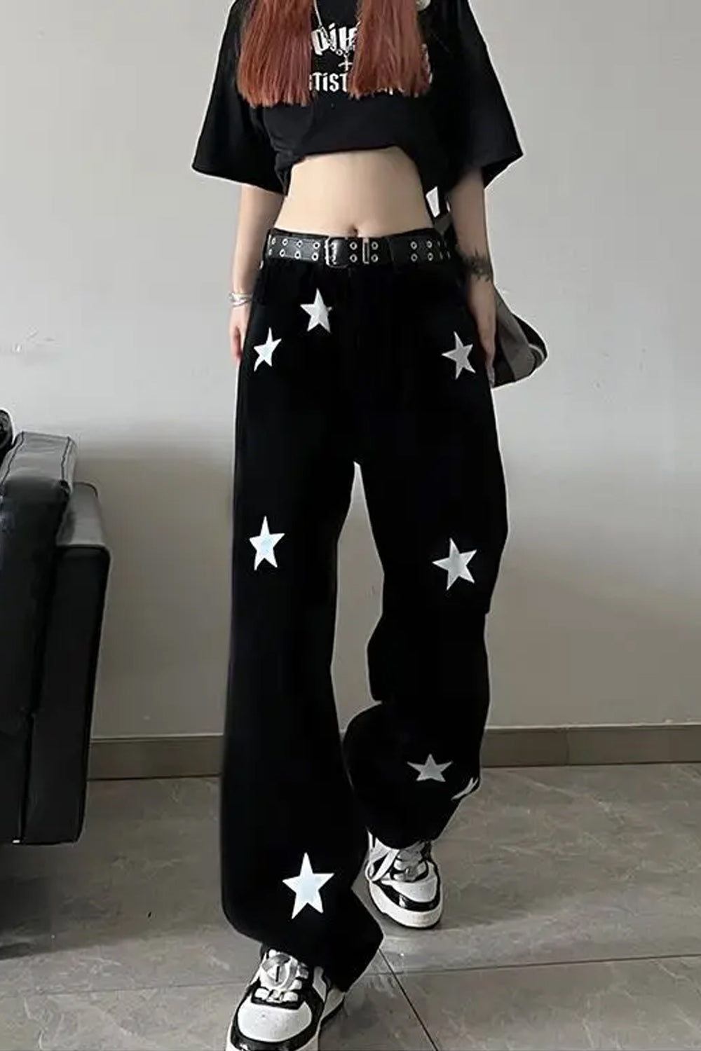 High Waist Stars Pattern Jeans Pants