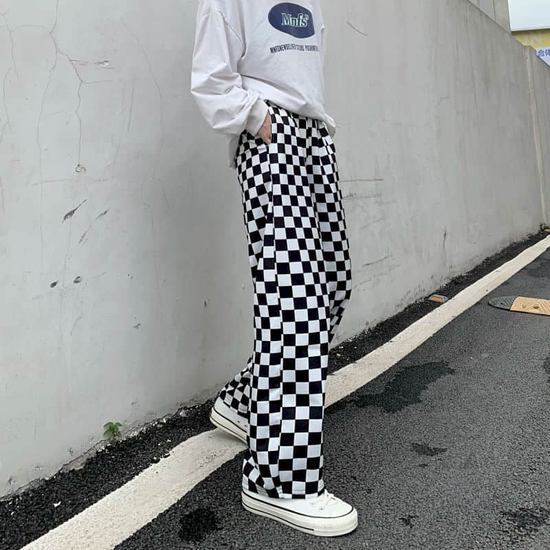 High Waist Loose Plaid Checkerboard Pants