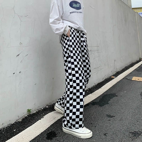 High Waist Loose Plaid Checkerboard Pants