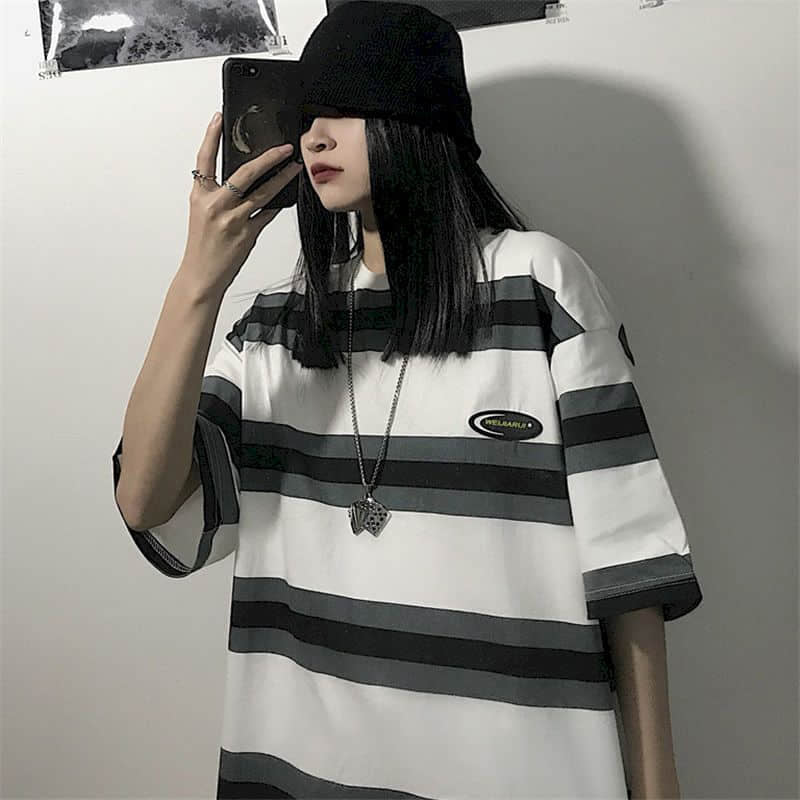 Loose Short Sleeve Striped Hip Hop Shirt