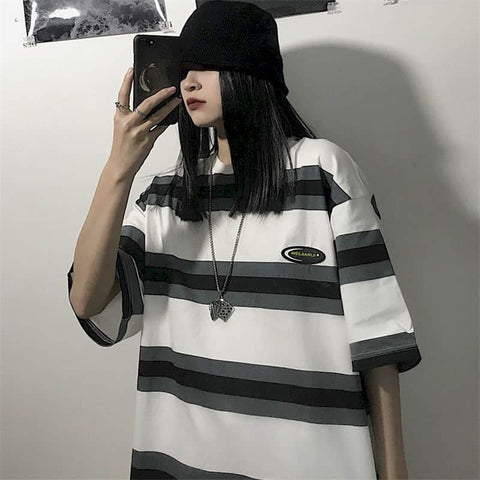 Loose Short Sleeve Striped Hip Hop Shirt