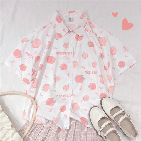Vintage Peach Fruits Printed Shirt