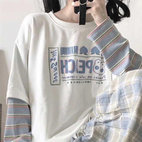 Peach Printed Long Sleeve With Striped Shirt
