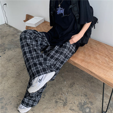 Retro Wide Leg Loose Plaid Pants