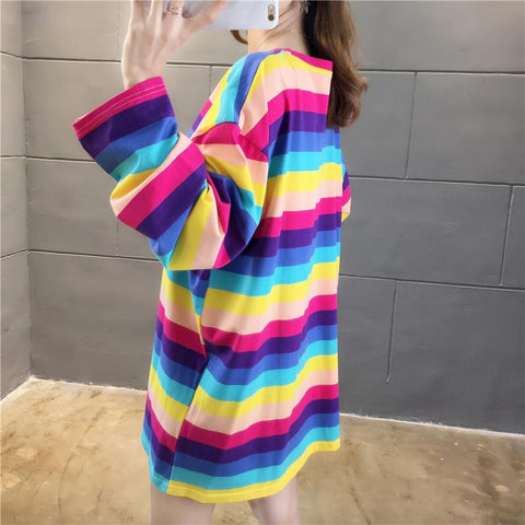Oversize-Langarmhemd mit Streifen und Früchte-Print 