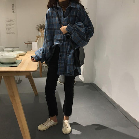 Blue Plaid Casual Flannel