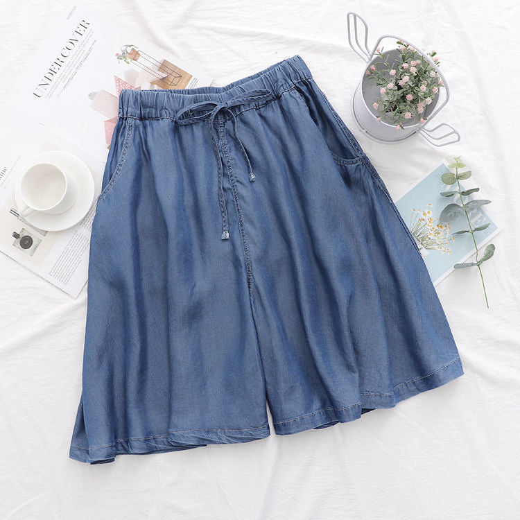 Elastische Shorts mit hoher Taille und Kordelzug