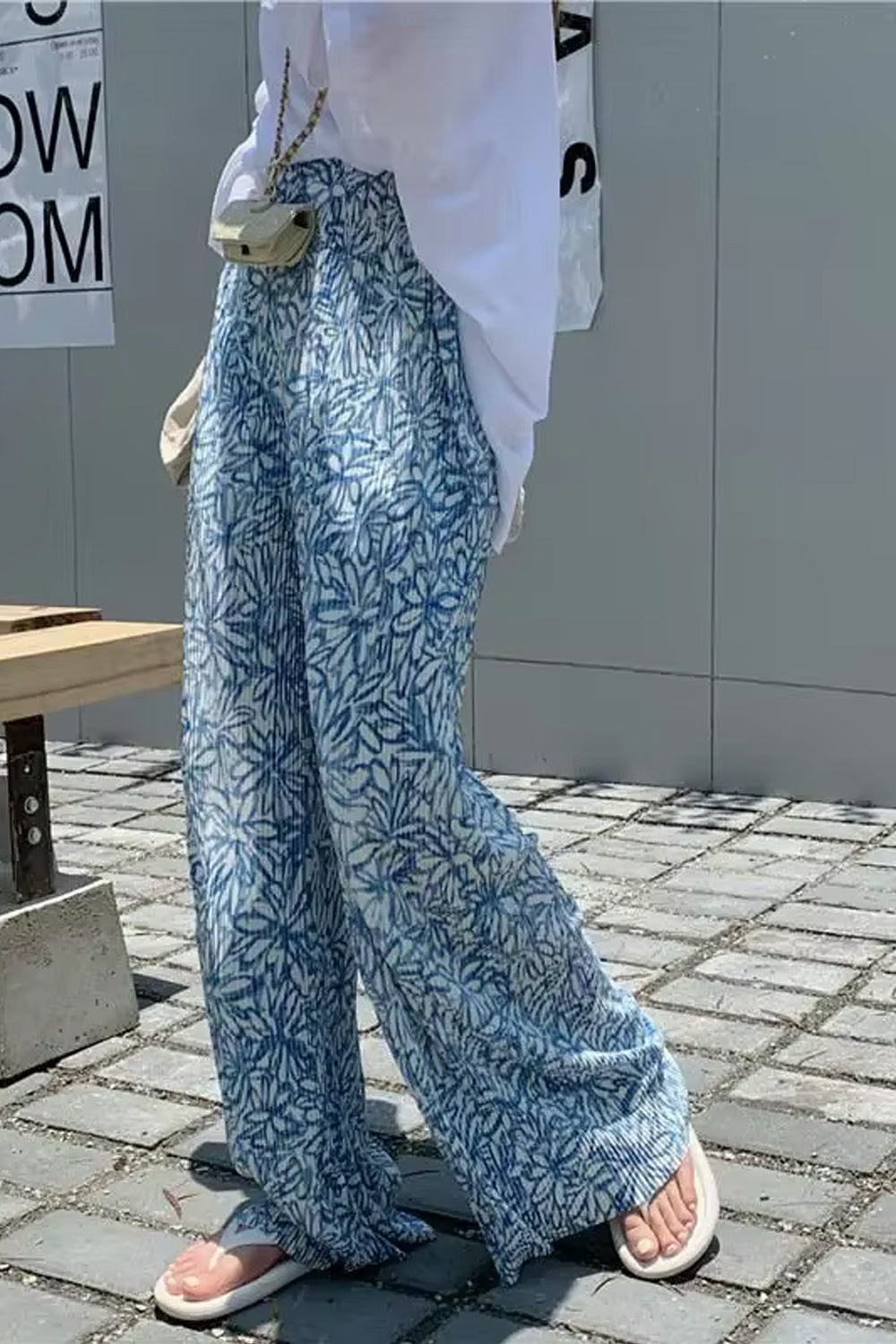 High Waist Casual Flower Pattern Pleated Pants