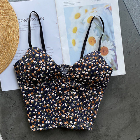 Backless Florals Pattern Sexy Crop Tops