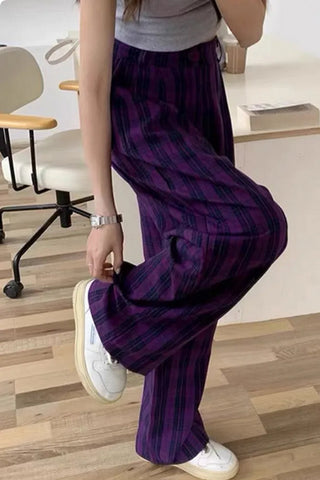 High Waist Classic Purple Plaid Pants