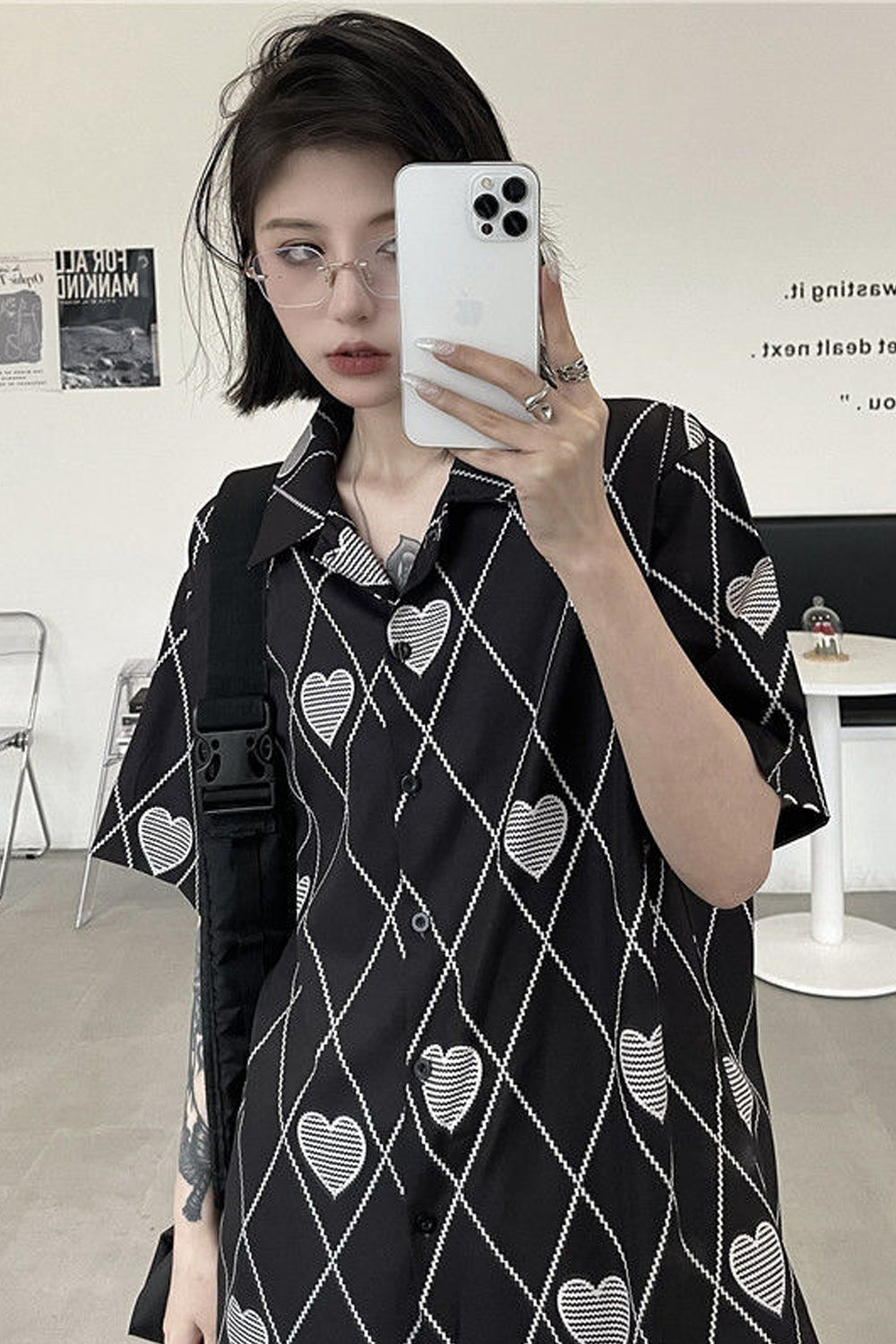 Hip Hop Gothic Bluse mit Herz-Print