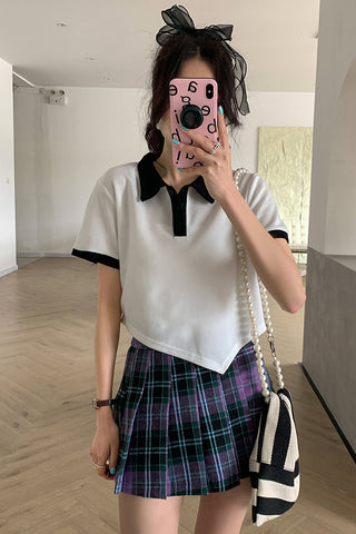 Short Sleeve Asymmetric Turn Down Collar Shirt