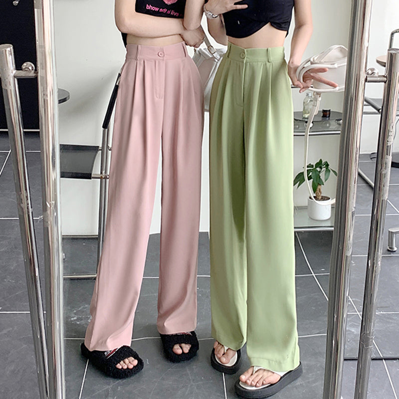 High Waist Solid Color Wide Leg Pants